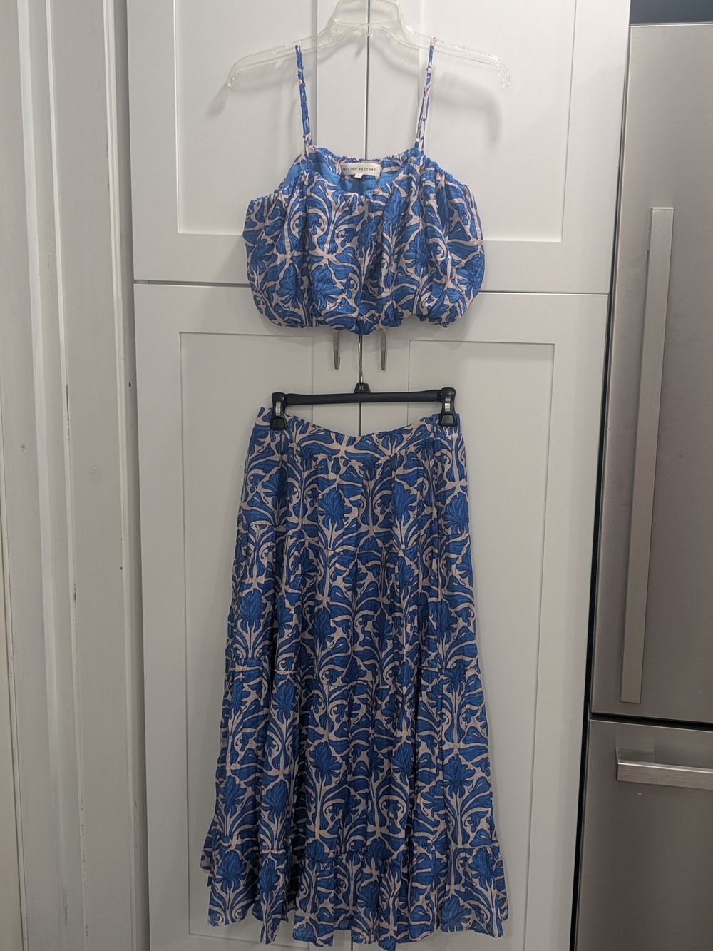 Tuckernuck Blue & White Printed Crop Top and Maxi Skirt Set